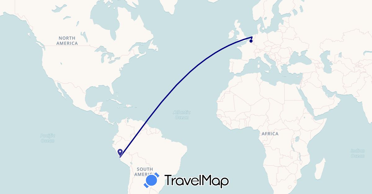 TravelMap itinerary: driving in Belgium, Netherlands, Peru (Europe, South America)